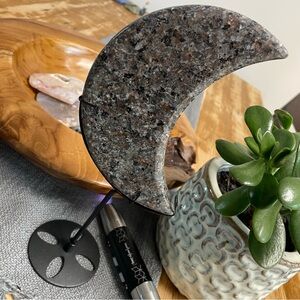 Crescent Moon yooperlite crystal UV reactive with stand